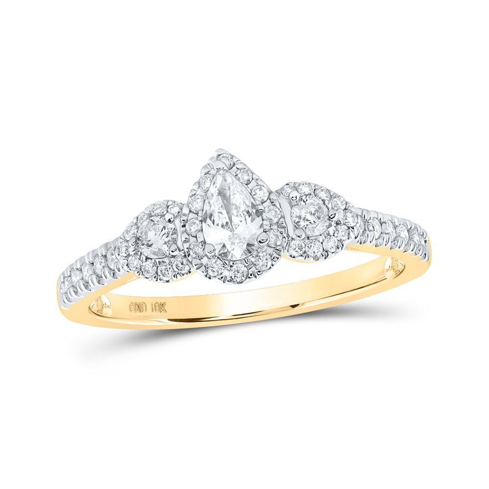 Radiant Love 10kt Yellow Gold Pear Diamond 3 - stone Bridal Wedding Engagement Ring 1/2 Cttw - Splendid Jewellery