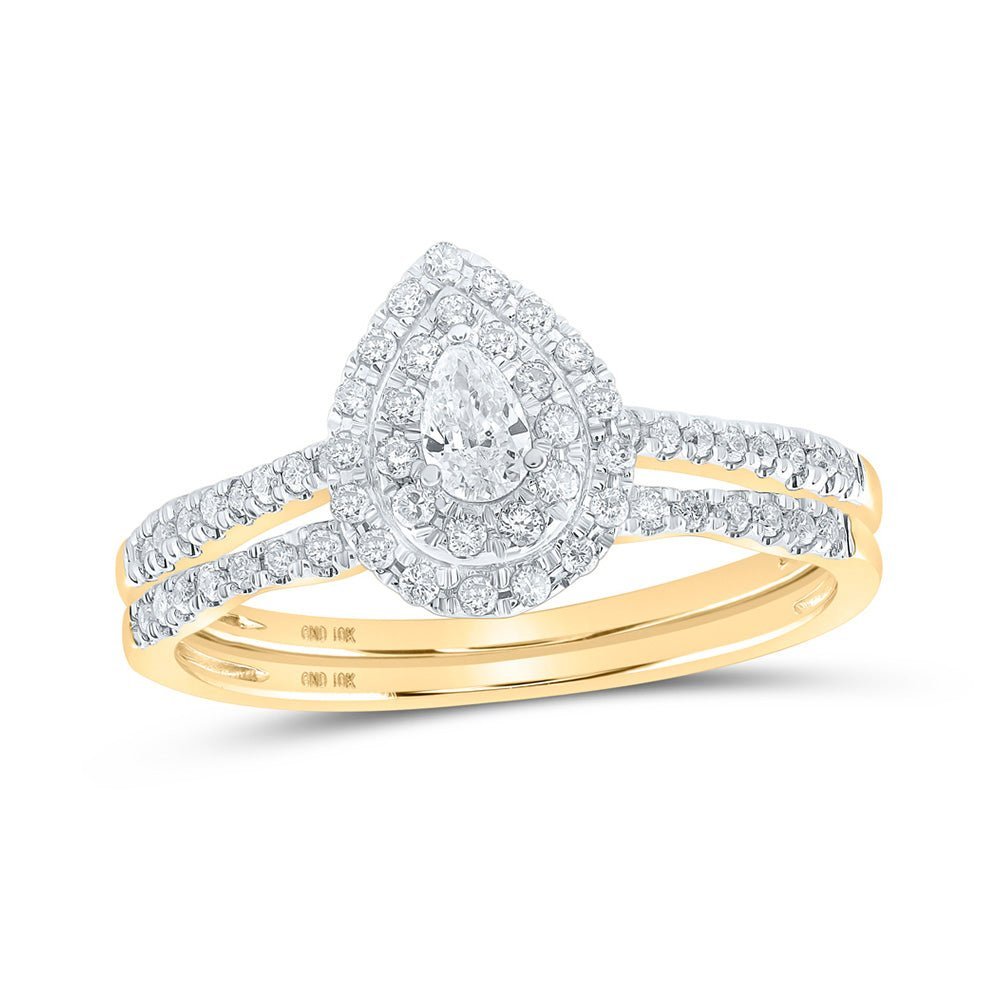 Radiant Love 10kt Yellow Gold Pear Diamond Bridal Wedding Ring Band Set - Splendid Jewellery