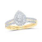 Radiant Love 10kt Yellow Gold Pear Diamond Bridal Wedding Ring Band Set - Splendid Jewellery