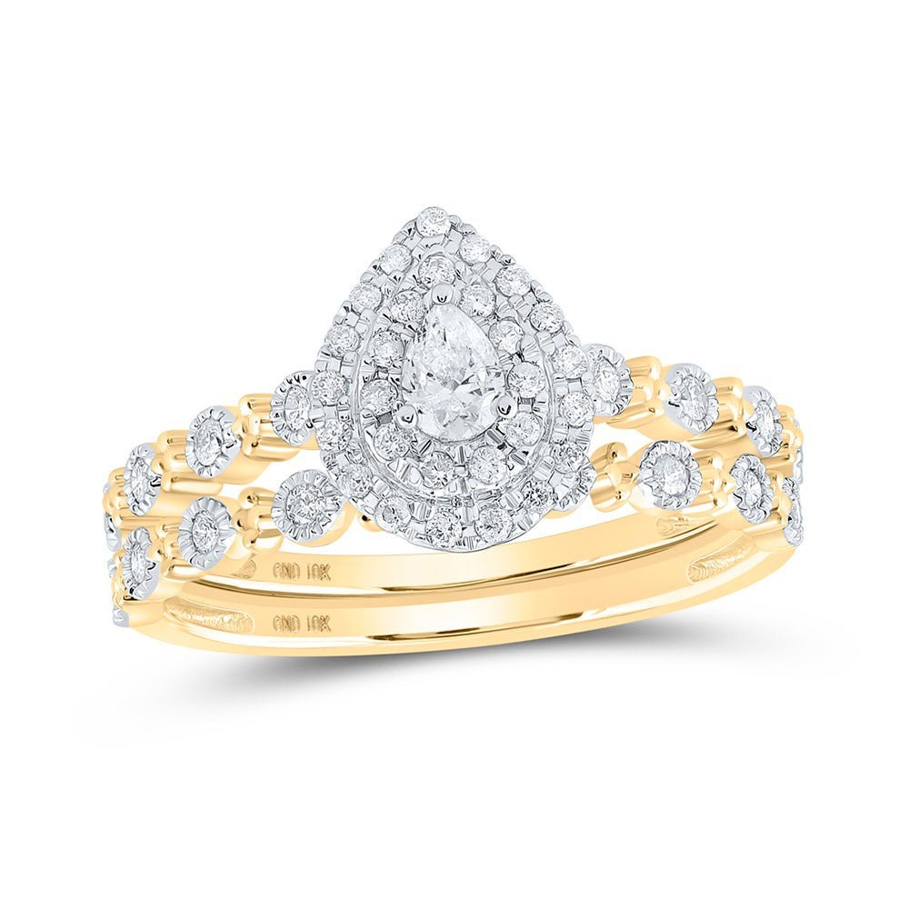 Radiant Love 10kt Yellow Gold Pear Diamond Bridal Wedding Ring Band Set 3/8 Cttw - Splendid Jewellery