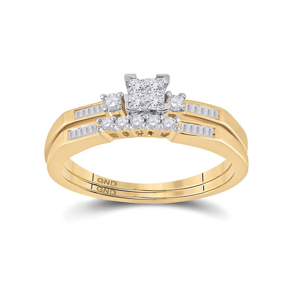 Radiant Love: 10kt Yellow Gold Princess Diamond Bridal Wedding Ring Band Set 1/3 Cttw - Splendid Jewellery