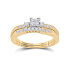 Radiant Love: 10kt Yellow Gold Princess Diamond Bridal Wedding Ring Band Set 1/3 Cttw - Splendid Jewellery