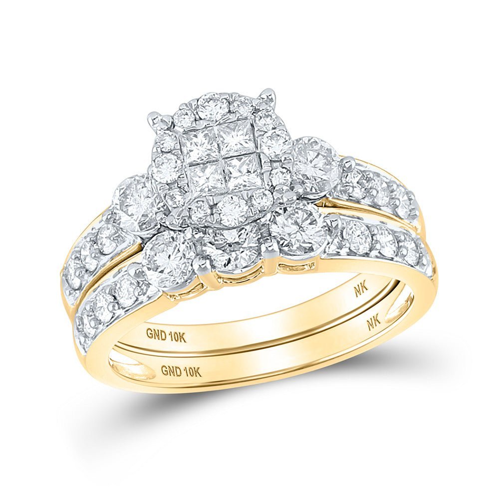 Radiant Love 10kt Yellow Gold Princess Diamond Bridal Wedding Ring Band Set - Splendid Jewellery