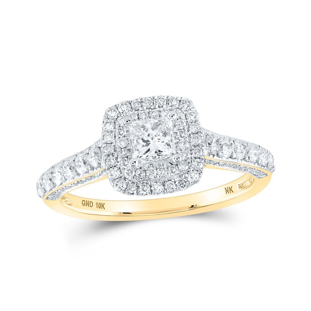 Radiant Love: 10kt Yellow Gold Princess Diamond Halo Bridal Wedding Engagement Ring - Splendid Jewellery