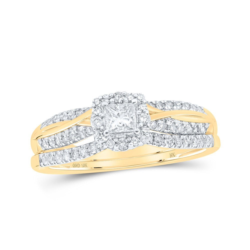 Radiant Love 10kt Yellow Gold Princess Diamond Halo Bridal Wedding Ring Band Set 1/2 Cttw - Splendid Jewellery