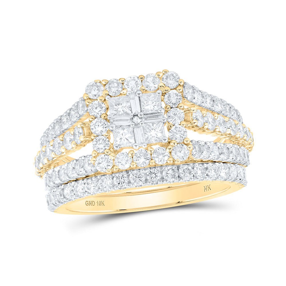 Radiant Love: 10kt Yellow Gold Princess Diamond Square Bridal Wedding Ring Band Set - Splendid Jewellery
