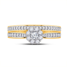 Load image into Gallery viewer, Radiant Love: 10kt Yellow Gold Round Diamond Bridal Wedding Ring Band Set 1/2 Cttw product Top View from Splendid Jewellery
