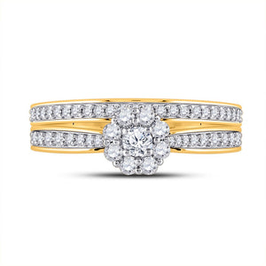 Radiant Love: 10kt Yellow Gold Round Diamond Bridal Wedding Ring Band Set 1/2 Cttw - Splendid Jewellery