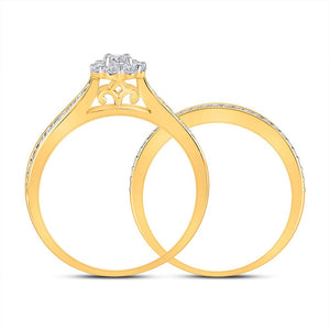 Radiant Love: 10kt Yellow Gold Round Diamond Bridal Wedding Ring Band Set 1/2 Cttw - Splendid Jewellery