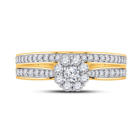 Radiant Love: 10kt Yellow Gold Round Diamond Bridal Wedding Ring Band Set 1/2 Cttw - Splendid Jewellery