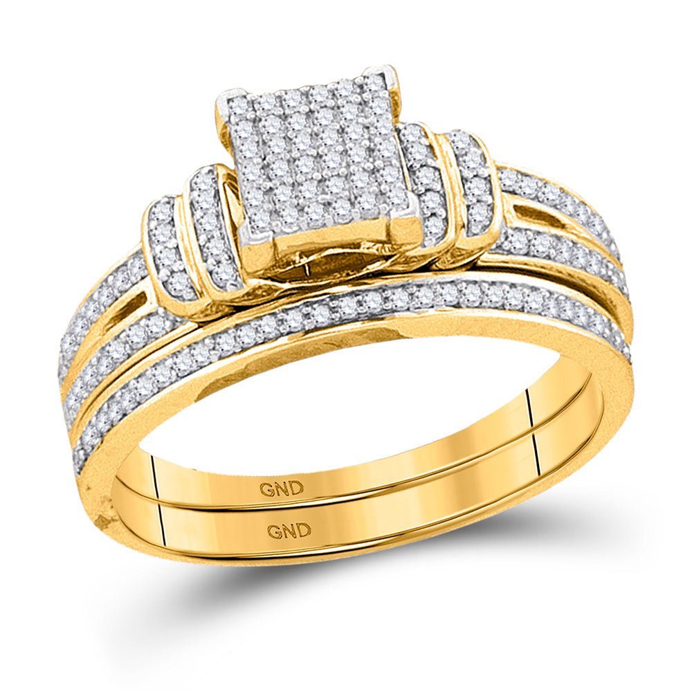Radiant Love: 10kt Yellow Gold Round Diamond Bridal Wedding Ring Band Set 1/3 Cttw - Splendid Jewellery