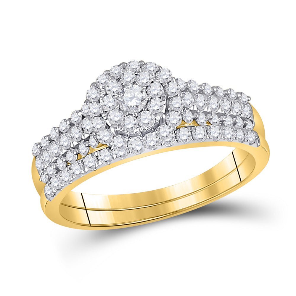 Radiant Love: 10kt Yellow Gold Round Diamond Bridal Wedding Ring Band Set 3/4 Cttw - Splendid Jewellery