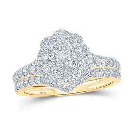 Radiant Love: 10kt Yellow Gold Round Diamond Bridal Wedding Ring Band Set - Splendid Jewellery
