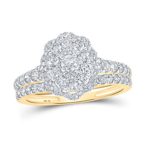 Radiant Love: 10kt Yellow Gold Round Diamond Bridal Wedding Ring Band Set - Splendid Jewellery