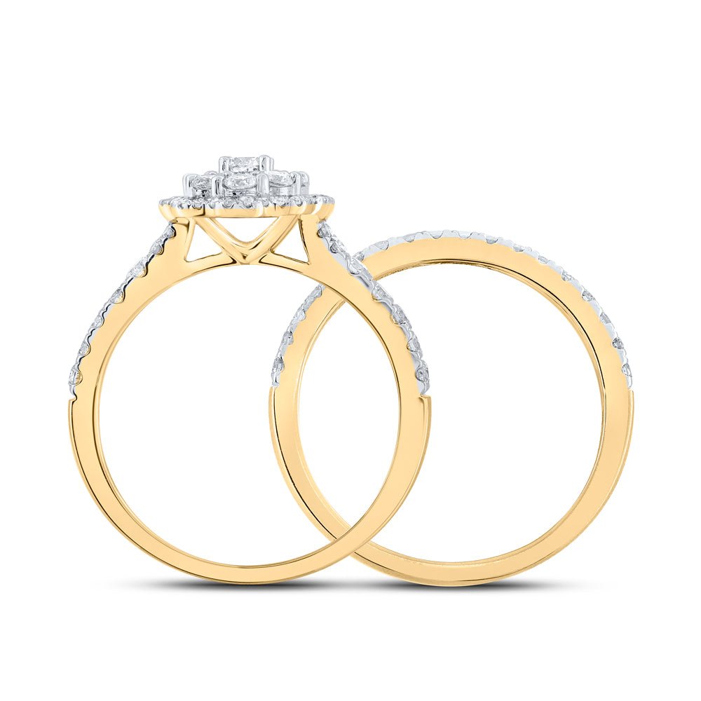 Radiant Love: 10kt Yellow Gold Round Diamond Bridal Wedding Ring Band Set - Splendid Jewellery