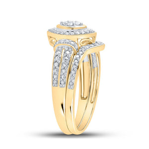 Radiant Love 10kt Yellow Gold Round Diamond Bridal Wedding Ring Band Set - Splendid Jewellery