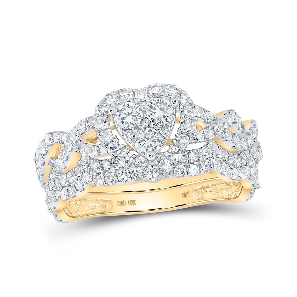 Radiant Love: 10kt Yellow Gold Round Diamond Bridal Wedding Ring Band Set - Splendid Jewellery