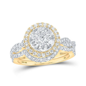 Radiant Love - 10kt Yellow Gold Round Diamond Cluster Bridal Wedding Ring Band Set 1 Cttw - Splendid Jewellery