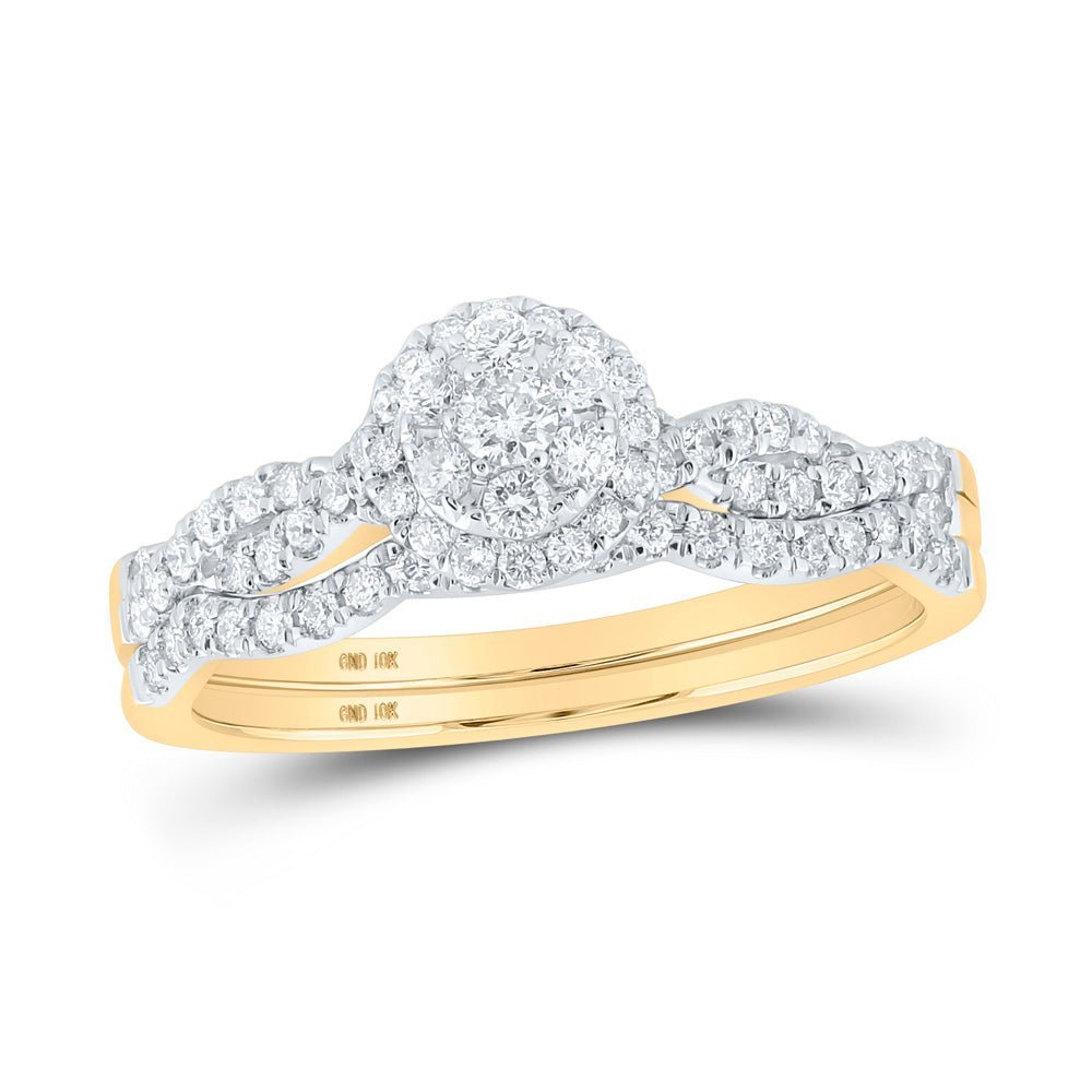 Radiant Love 10kt Yellow Gold Round Diamond Cluster Bridal Wedding Ring Band Set 1/2 Cttw - Splendid Jewellery