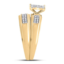 Load image into Gallery viewer, Radiant Love: 10kt Yellow Gold Round Diamond Cluster Wedding Ring Set 1/3 Cttw - Side View