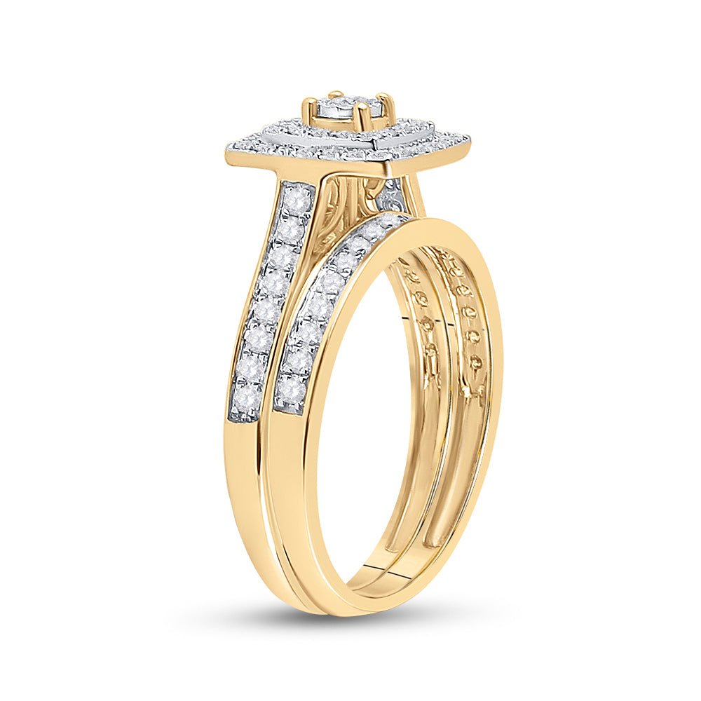 Radiant Love - 10kt Yellow Gold Round Diamond Halo Bridal Wedding Ring Band Set 1/2 Cttw - Splendid Jewellery