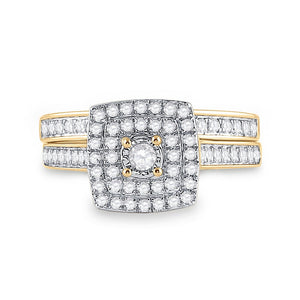 Radiant Love - 10kt Yellow Gold Round Diamond Halo Bridal Wedding Ring Band Set 1/2 Cttw - Splendid Jewellery