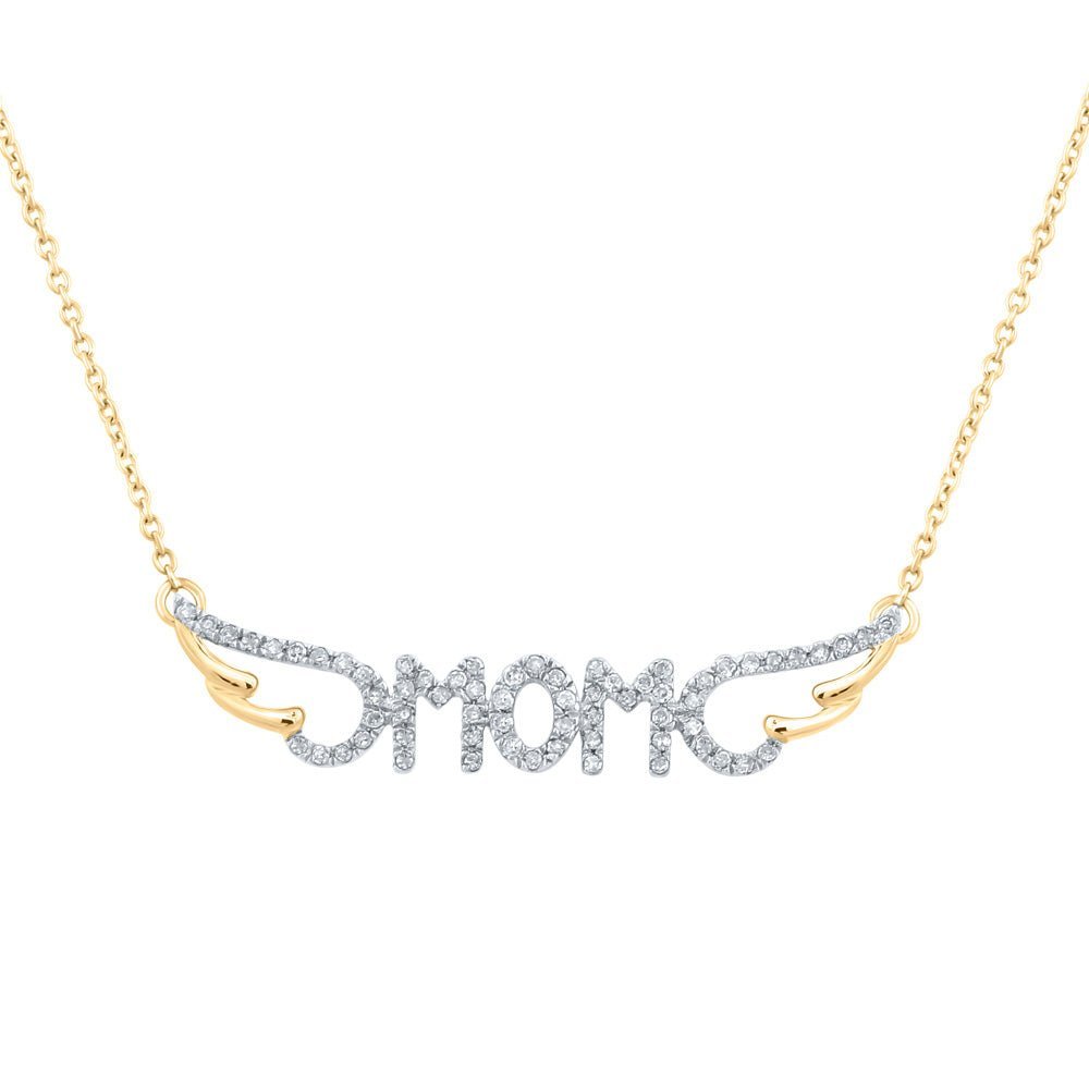 Radiant Love: 10kt Yellow Gold Round Diamond Mom Necklace 1/6 Cttw - Splendid Jewellery