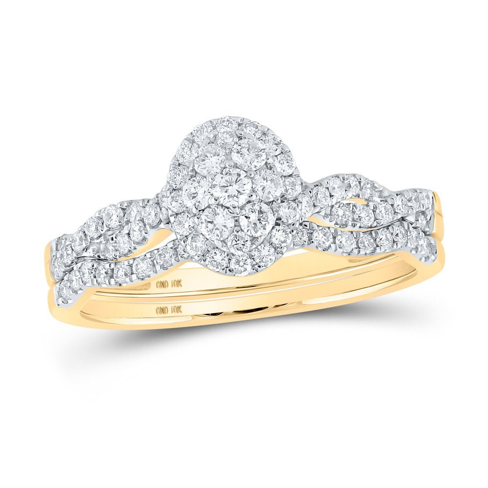 Radiant Love: 10kt Yellow Gold Round Diamond Oval Bridal Wedding Ring Band Set 1/2 Cttw - Splendid Jewellery