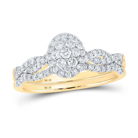 Radiant Love: 10kt Yellow Gold Round Diamond Oval Bridal Wedding Ring Band Set 1/2 Cttw - Splendid Jewellery