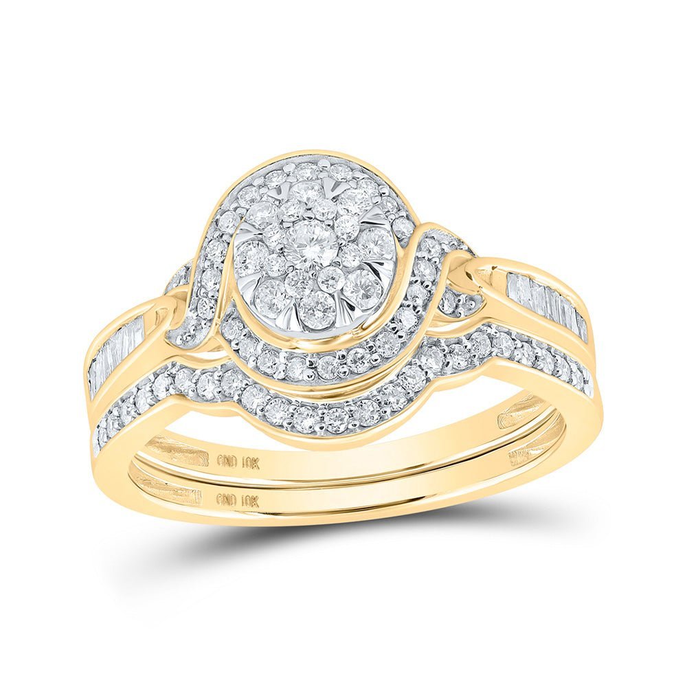 Radiant Love | 10kt Yellow Gold Round Diamond Oval Bridal Wedding Ring Band Set 1/2 Cttw | Splendid Jewellery - Splendid Jewellery