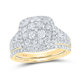 Radiant Love: 10kt Yellow Gold Square Halo Diamond Wedding Ring Set - Splendid Jewellery