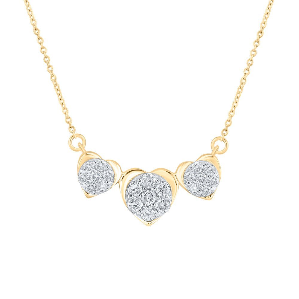 Radiant Love: 10kt Yellow Gold Triple Heart Diamond Pendant Necklace - Splendid Jewellery