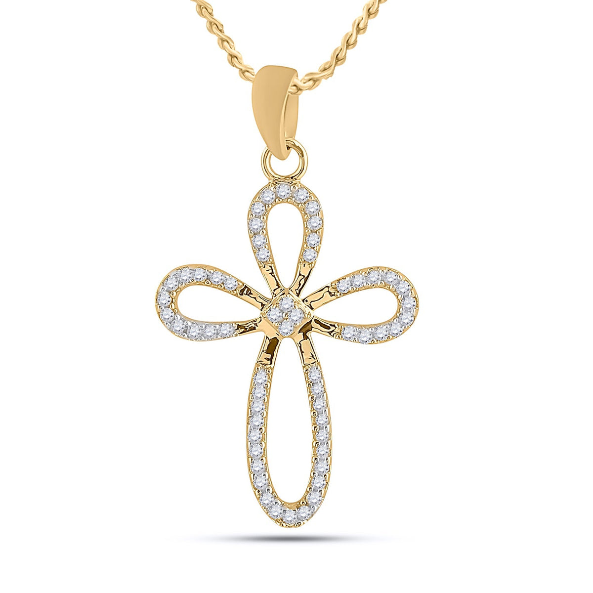 Radiant Love: 10kt Yellow Gold Womens Diamond Cross Pendant - Splendid Jewellery