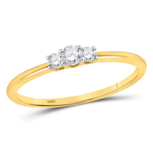Load image into Gallery viewer, Radiant Love | 10kt Yellow Gold Womens Round Diamond 3-stone Promise Ring 1/6 Cttw  Side View from Splendid Jewellery