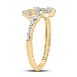 Radiant Love: 10kt Yellow Gold Womens Round Diamond Double Heart Ring 1/8 Cttw - Splendid Jewellery