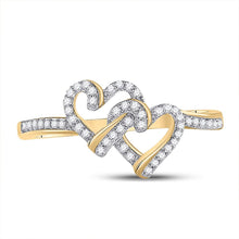 Load image into Gallery viewer, Radiant Love: 10kt Yellow Gold Womens Round Diamond Double Heart Ring 1/8 Cttw product Top View from Splendid Jewellery