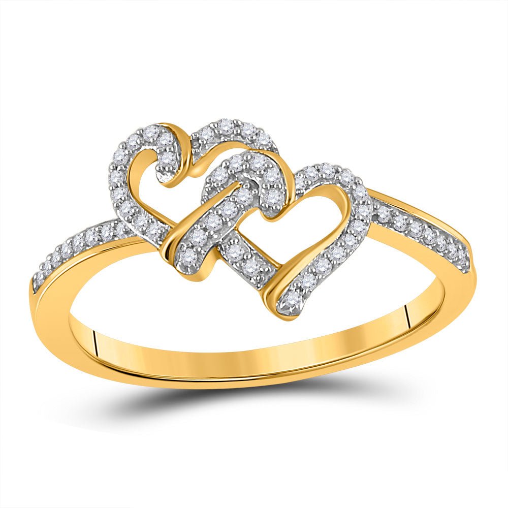 Radiant Love: 10kt Yellow Gold Womens Round Diamond Double Heart Ring 1/8 Cttw - Splendid Jewellery