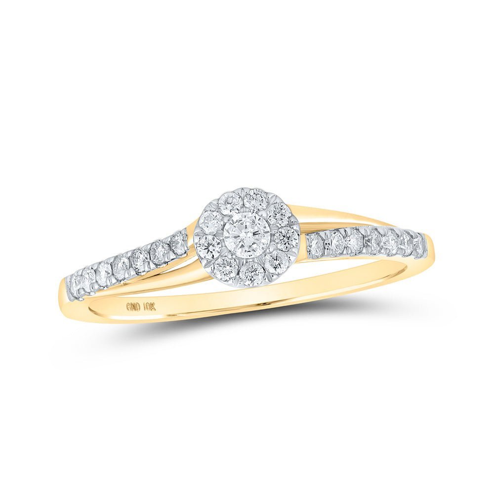 Radiant Love: 10kt Yellow Gold Womens Round Diamond Halo Promise Ring - Splendid Jewellery