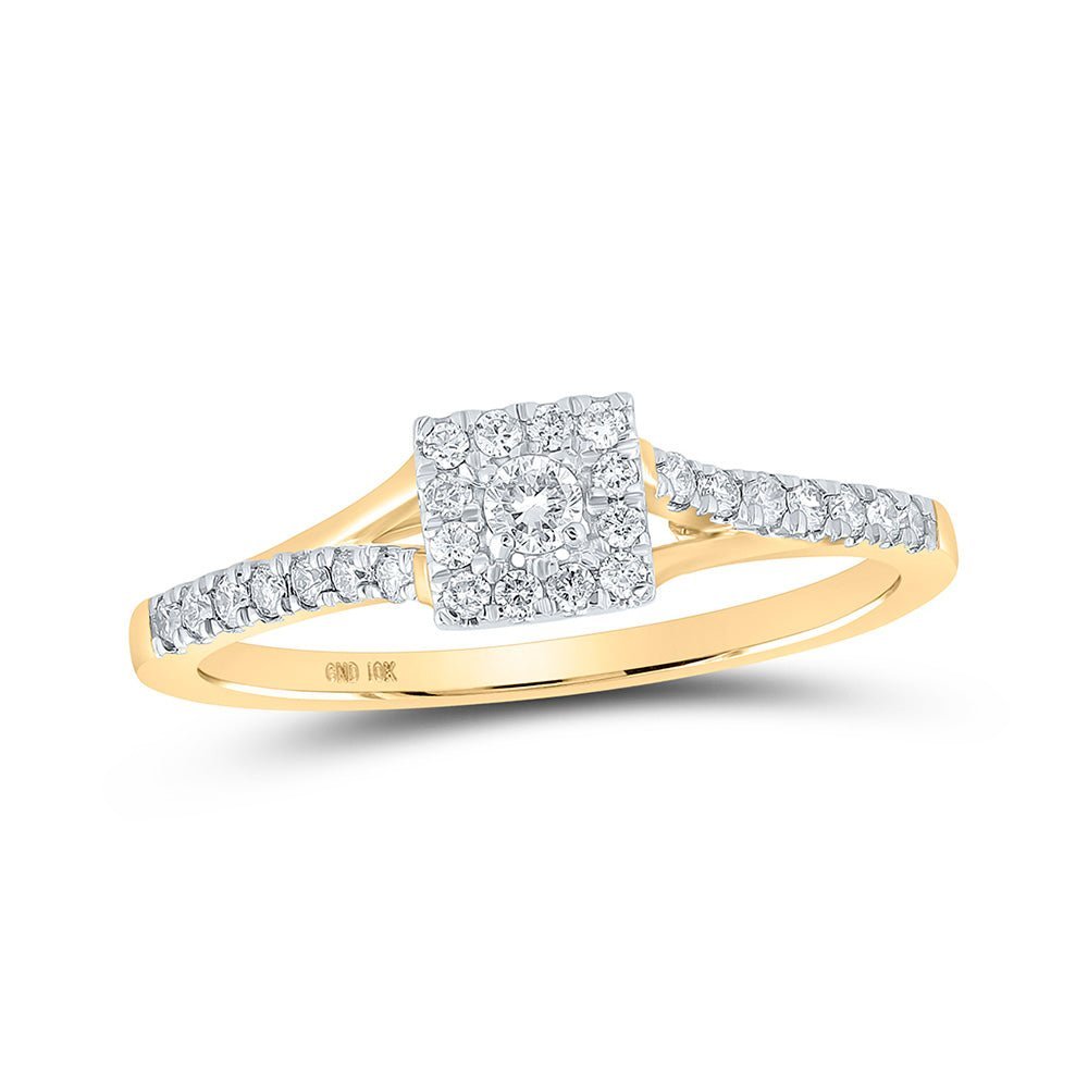 Radiant Love 10kt Yellow Gold Womens Round Diamond Halo Promise Ring - Splendid Jewellery