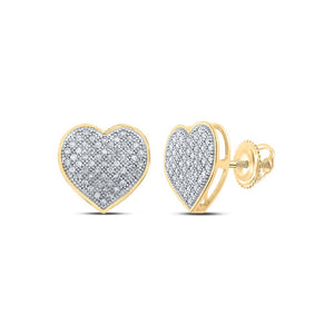 Radiant Love: 10kt Yellow Gold Womens Round Diamond Heart Earrings 1/3 Cttw - Splendid Jewellery