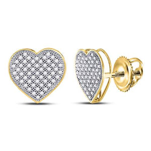 Radiant Love: 10kt Yellow Gold Womens Round Diamond Heart Earrings 1/3 Cttw - Splendid Jewellery