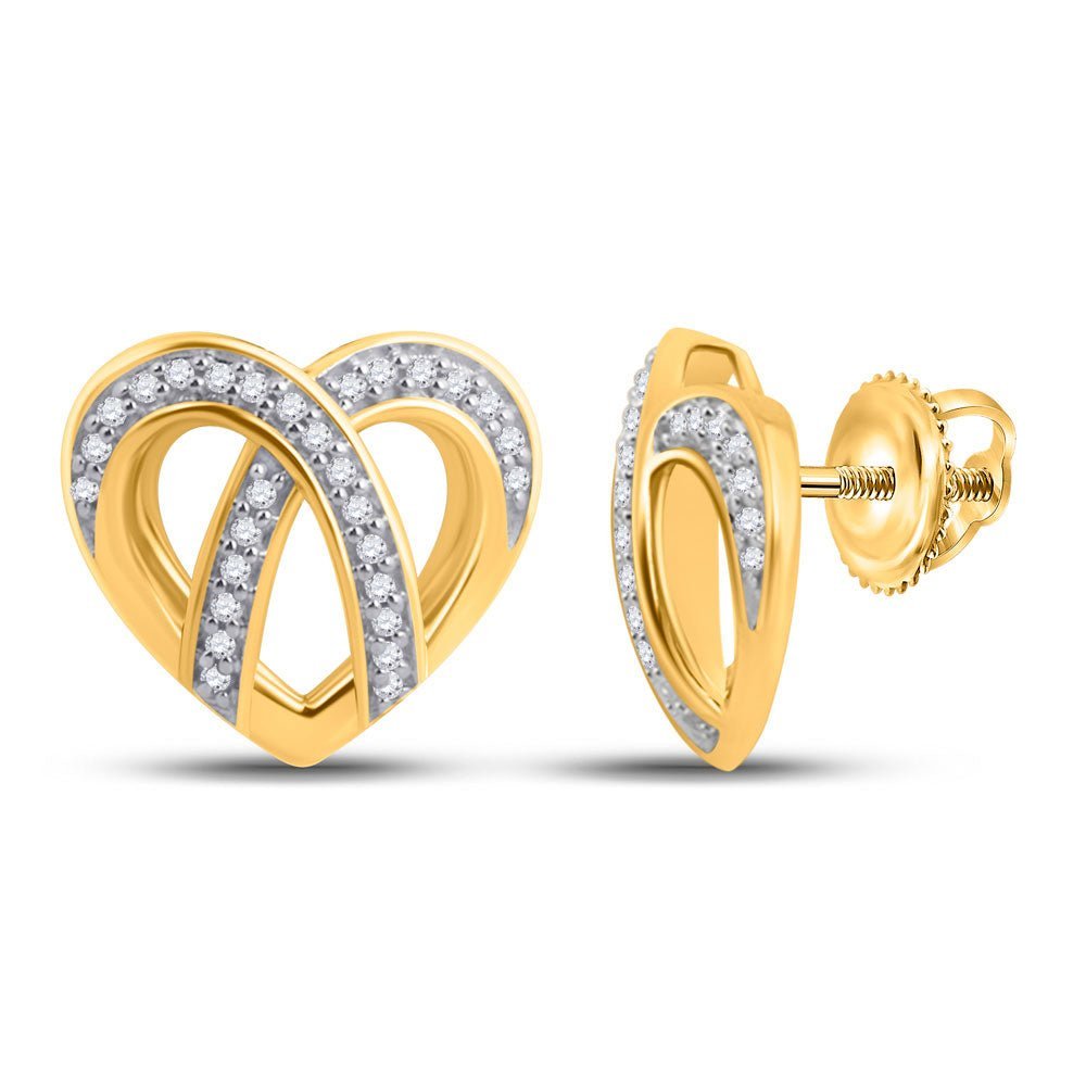Radiant Love: 10kt Yellow Gold Womens Round Diamond Heart Earrings 1/5 Cttw - Splendid Jewellery