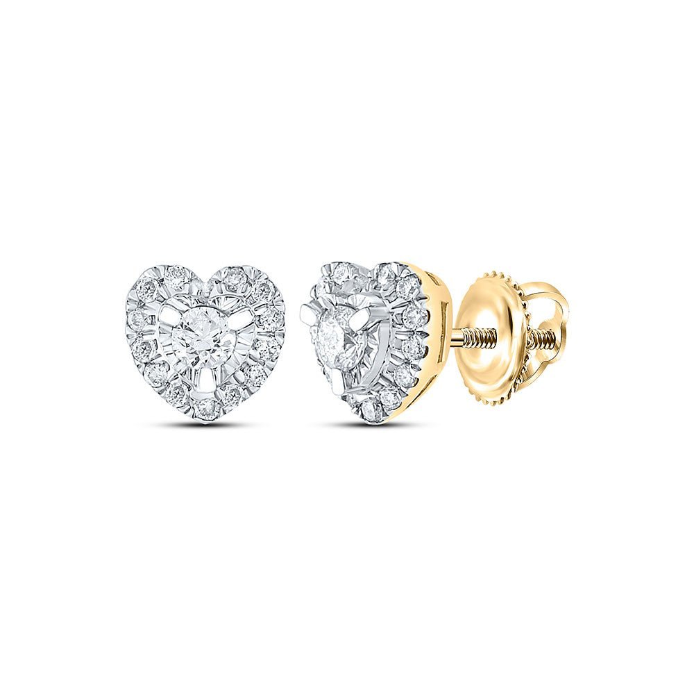 Radiant Love: 10kt Yellow Gold Womens Round Diamond Heart Earrings - Splendid Jewellery
