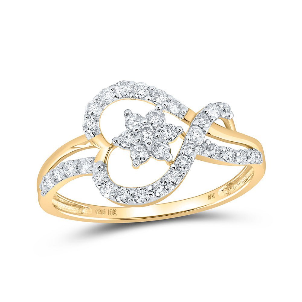 Radiant Love: 10kt Yellow Gold Womens Round Diamond Heart Ring 3/8 Cttw - Splendid Jewellery