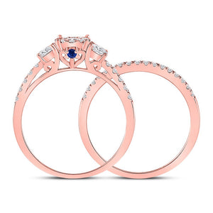 Radiant Love | 14kt Rose Gold Diamond and Sapphire Bridal Wedding Ring Set - Splendid Jewellery