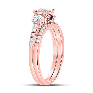 Radiant Love | 14kt Rose Gold Diamond and Sapphire Bridal Wedding Ring Set - Splendid Jewellery