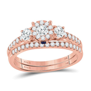 Radiant Love | 14kt Rose Gold Diamond and Sapphire Bridal Wedding Ring Set - Splendid Jewellery