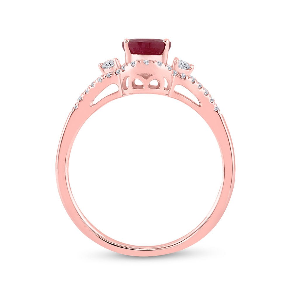 Radiant Love: 14kt Rose Gold Oval Ruby Solitaire Diamond Fashion Ring - Splendid Jewellery