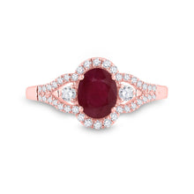Load image into Gallery viewer, Radiant Love: 14kt Rose Gold Oval Ruby Solitaire Diamond Fashion Ring - Front View