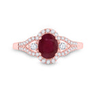 Radiant Love: 14kt Rose Gold Oval Ruby Solitaire Diamond Fashion Ring - Front View